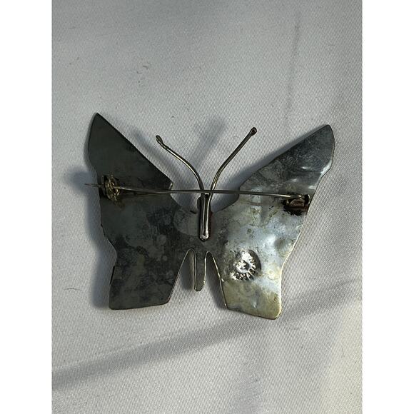 Vintage Mexican Silver Butterfly Brooch Abalone Shell Inlay Stained Glass Look - Picture 9 of 16